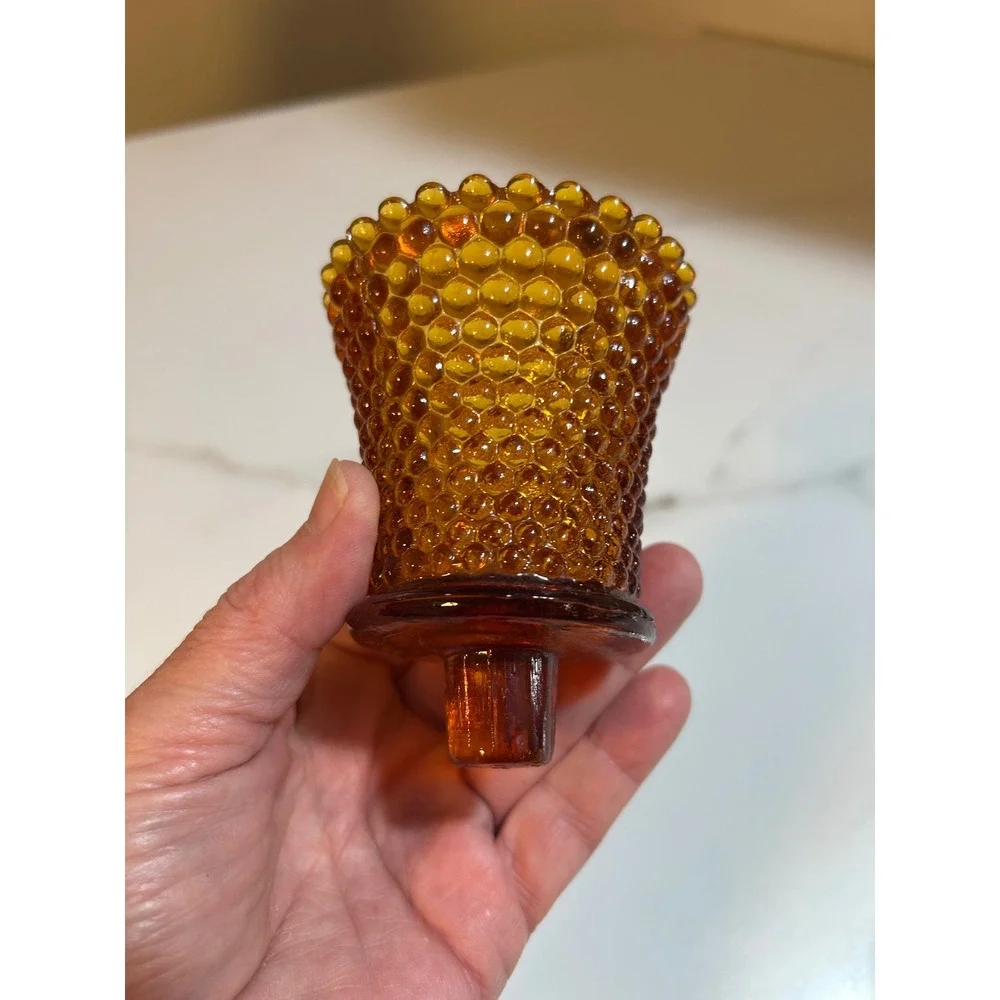 Vintage Wood Mirror Wall Sconce Candle Holder Amber Hobnail Glass Peg Votive
